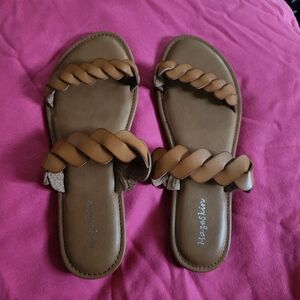 Braided Slide Sandals in Tan - Women's Casual Sandals